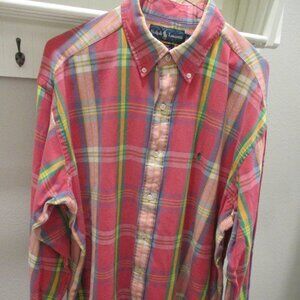 RALPH LAUREN Blake  Pink Plaid Long Sleeve Button Down Shirt - Mens Lg.